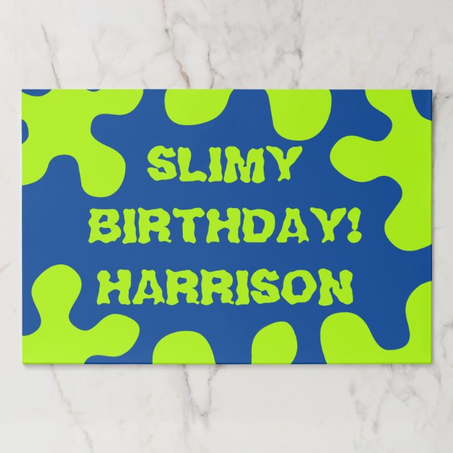 Funny green slime custom name birthday placemats (Front)
