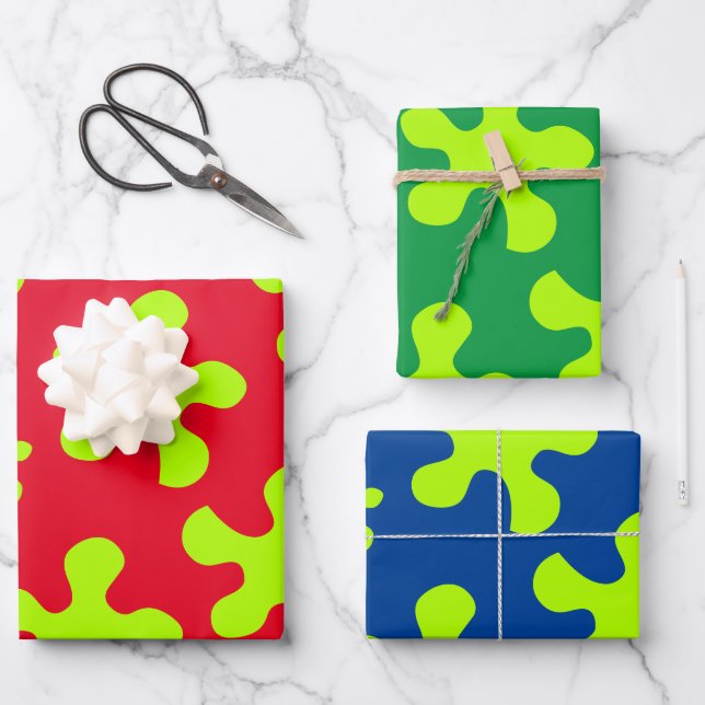 Funny green slime green red blue birthday wrapping paper sheets (Front)