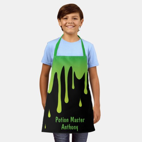 Funny Green Slime Potion Master Personalized Kids Apron