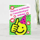 Funny Green Smile Face Social Media Happy Birthday Card