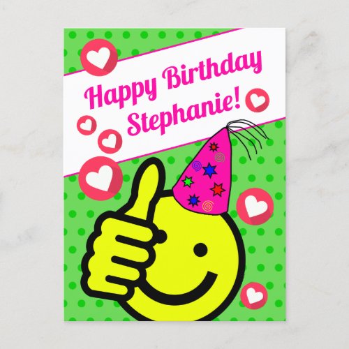 Funny Green Smile Face Your Name Happy Birthday Postcard