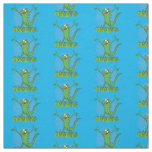 Funny green smiling animated iguana fabric