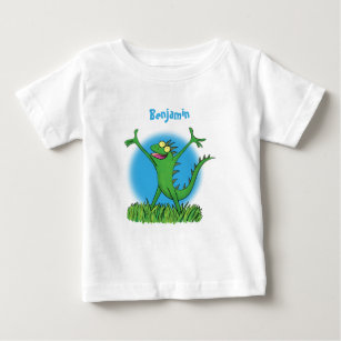 Funny green smiling animated iguana lizard baby T-Shirt