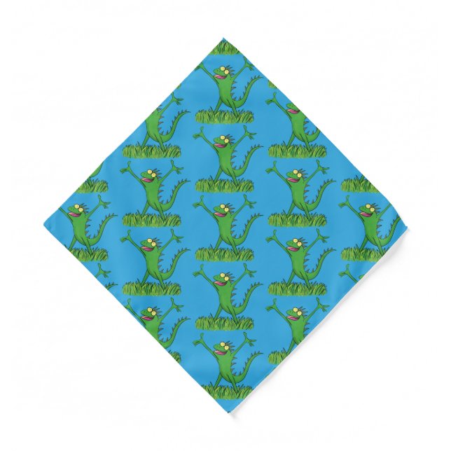 Funny green smiling animated iguana lizard bandana (Front)