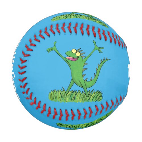 Funny green smiling animated iguana lizard baseball