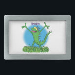 Funny green smiling animated iguana lizard belt buckle<br><div class="desc">Iguana say Hi! This funny green lizard will add some humor to your day! Drawn in cartoon style for reptile fun!</div>