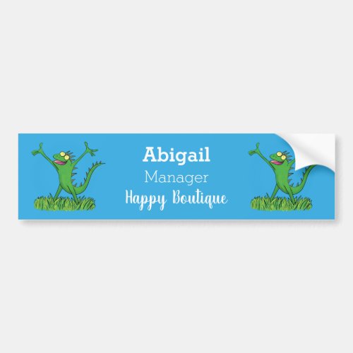 Funny green smiling animated iguana lizard  bumper sticker