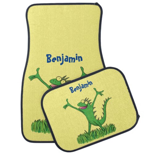 Funny green smiling animated iguana lizard car floor mat