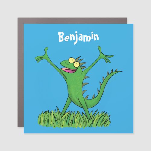 Funny green smiling animated iguana lizard  car magnet