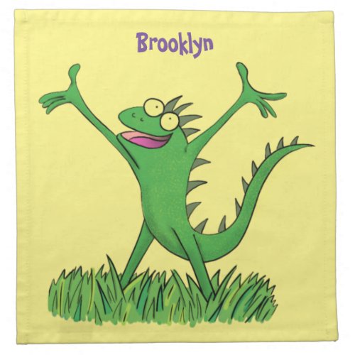 Funny green smiling animated iguana lizard cloth napkin