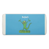 Funny green smiling animated iguana lizard eraser (Back)