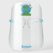 Funny green smiling animated iguana lizard face shield (Front)