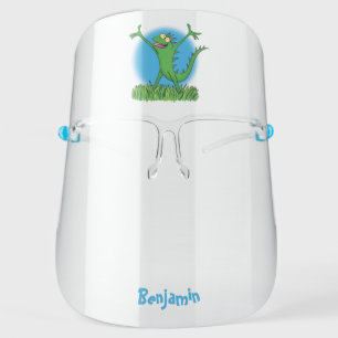 Funny green smiling animated iguana lizard  face shield