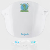 Funny green smiling animated iguana lizard face shield (Front w/Glasses)