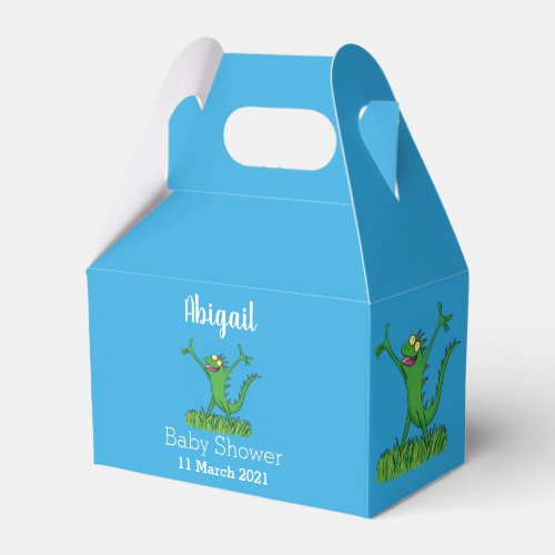 Funny green smiling animated iguana lizard favor boxes