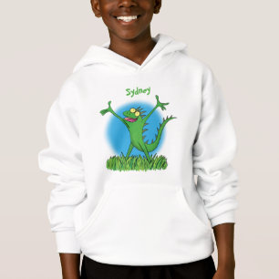 Funny green smiling animated iguana lizard hoodie