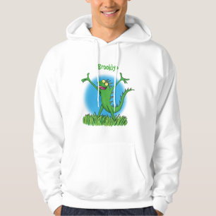 Funny green smiling animated iguana lizard hoodie
