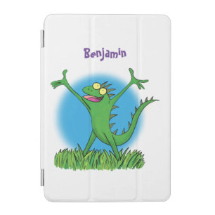 Funny green smiling animated iguana lizard iPad mini cover