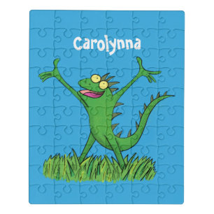 Funny green smiling animated iguana lizard  jigsaw puzzle