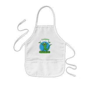 Funny green smiling animated iguana lizard kids' apron