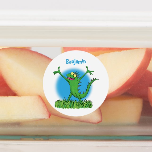 Funny green smiling animated iguana lizard labels (Affixed)