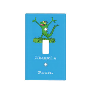 Funny green smiling animated iguana lizard light switch cover