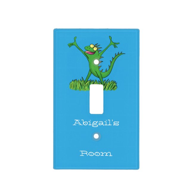 Funny green smiling animated iguana lizard light switch cover (Front)