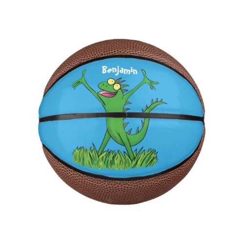 Funny green smiling animated iguana lizard mini basketball