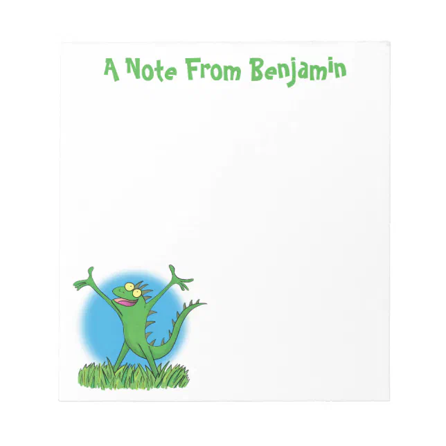 Funny green smiling animated iguana lizard notepad | Zazzle