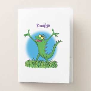 Funny green smiling animated iguana lizard pocket folder