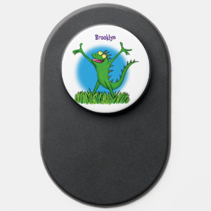 Funny green smiling animated iguana lizard PopSocket