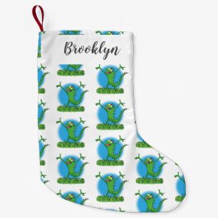 Funny green smiling animated iguana lizard small christmas stocking