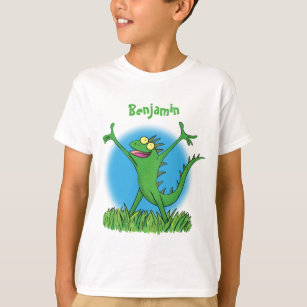 Funny green smiling animated iguana lizard T-Shirt