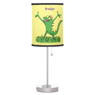 Funny green smiling animated iguana lizard table lamp