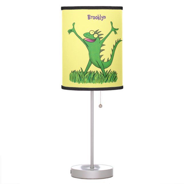 Funny green smiling animated iguana lizard table lamp (Left)