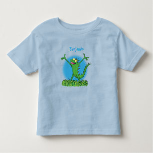 Funny green smiling animated iguana lizard toddler t-shirt