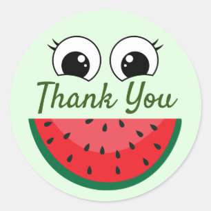 Funny Green Smiling Watermelon Thank You Classic Round Sticker