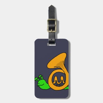 Funny Green Snail With French Horn Shell Luggage Tag by tickleyourfunnybone at Zazzle