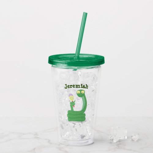 Funny green snake with maraca cartoon acrylic tumbler