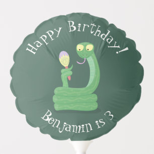 Funny green snake with maraca cartoon balloon