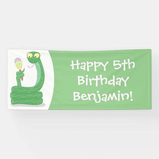 Funny green snake with maraca cartoon banner (Horizontal)