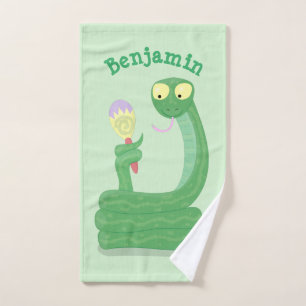 Funny green snake with maraca cartoon bath towel set