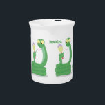 Funny green snake with maraca cartoon beverage pitcher<br><div class="desc">This funny green snake is pretending to be a rattlesnake. Drawn in cute cartoon illustration style.</div>