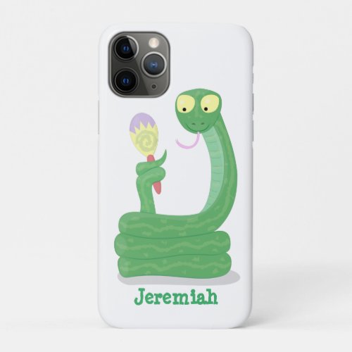 Funny green snake with maraca cartoon iPhone 11 pro case