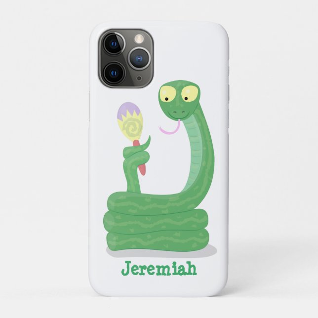 Funny green snake with maraca cartoon Case-Mate iPhone case (Back)