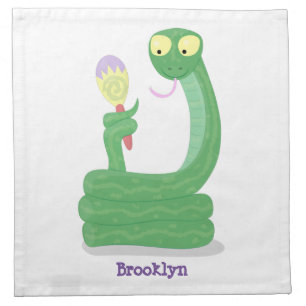 Funny green snake with maraca cartoon cloth napkin