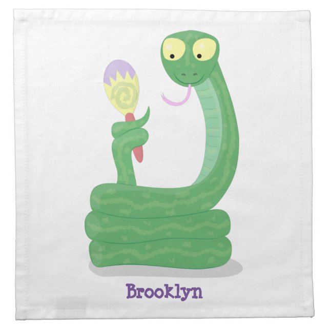 Funny green snake with maraca cartoon cloth napkin (Front)