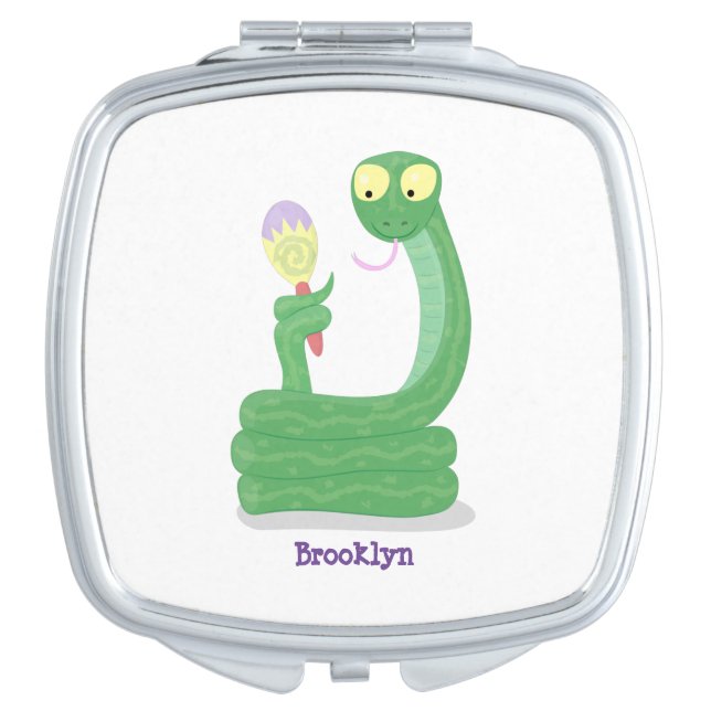 Funny green snake with maraca cartoon compact mirror (Front)