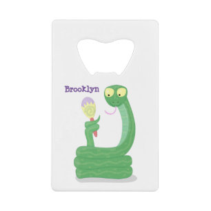 Funny green snake with maraca cartoon credit card bottle opener