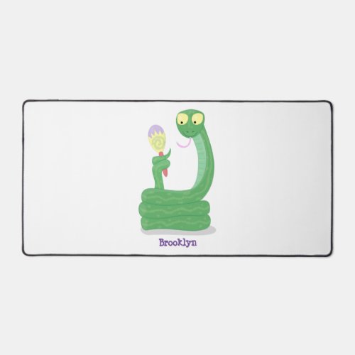 Funny green snake with maraca cartoon desk mat